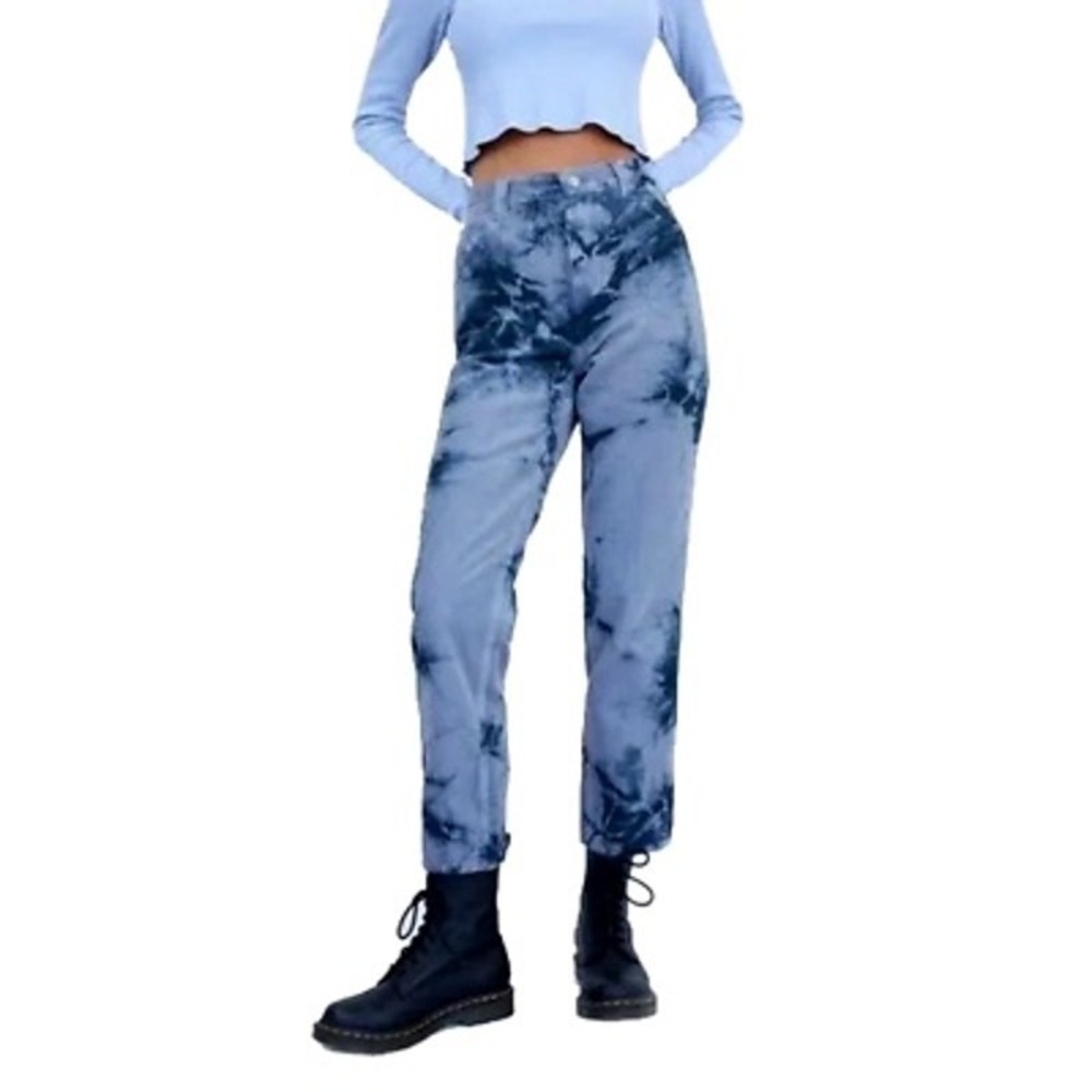 PacSun Carpenter Pants 25 Blue Gray Tie Dye Corduroy High Rise Grunge‎ Gorpcore